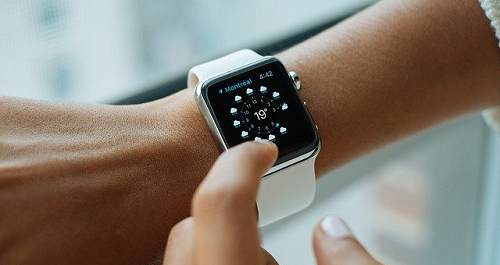 electronic watch on wrist